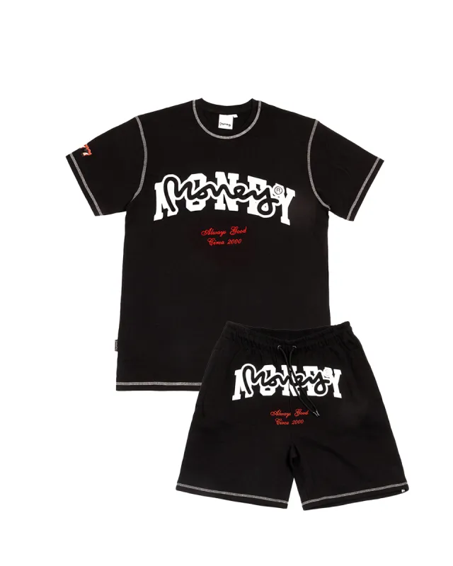 COLLEGE DROP SIG TEE & SHORT TWIN SET - BLACK sold by Money Clothing