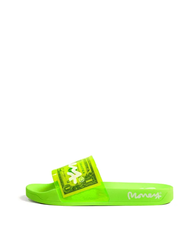Money Cash Sliders Neon Green sold by Money Clothing