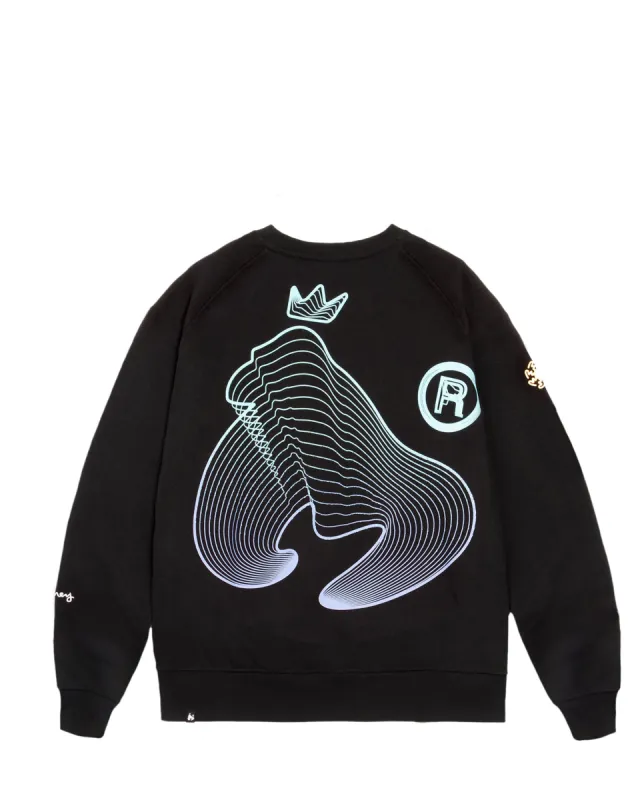 Flow Wave Fade Crew Sweat Black sold by Money Clothing