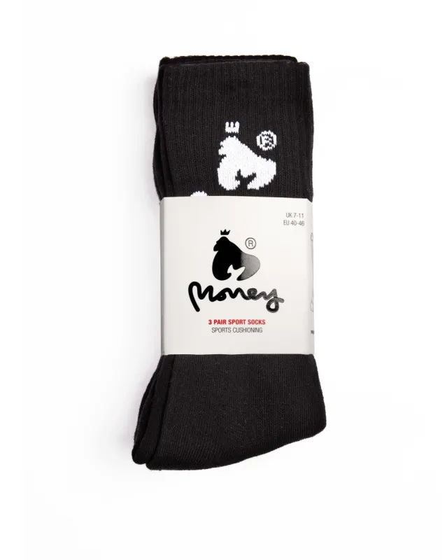 Sig Ape Sport Socks 3pk Black sold by Money Clothing