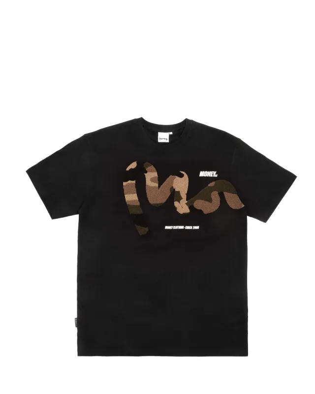 Chenille Big Sig Camo Tee Black sold by Money Clothing
