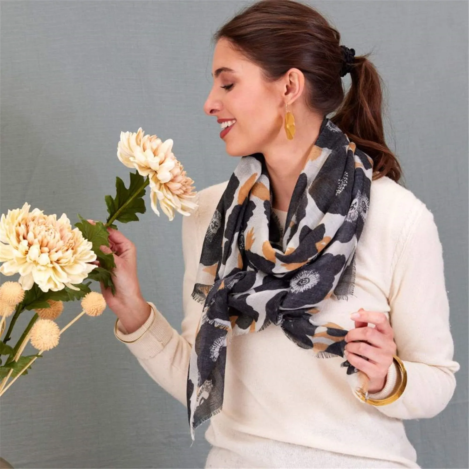 Poppies Black Featherweight Scarf sold by rockflowerpaper