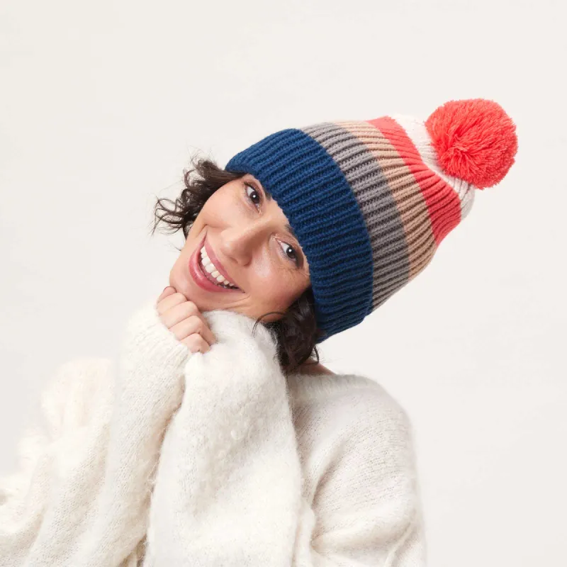 Warm Piccadilly Striped Pink and Tan Knit Beanie sold by rockflowerpaper