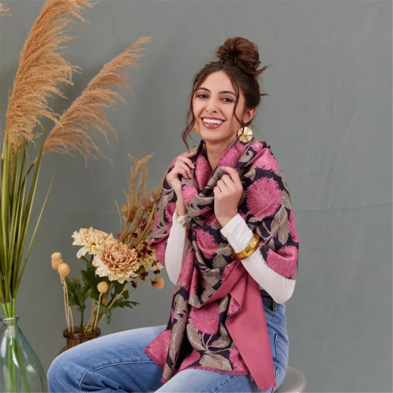 Chrysanthemum Flower Pink Reversible Wrap made by rockflowerpaper
