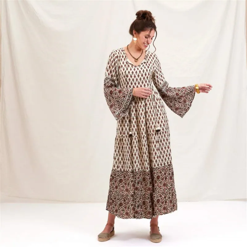 Julia Ecru and Black Bohemian Tiered Dress sold by rockflowerpaper