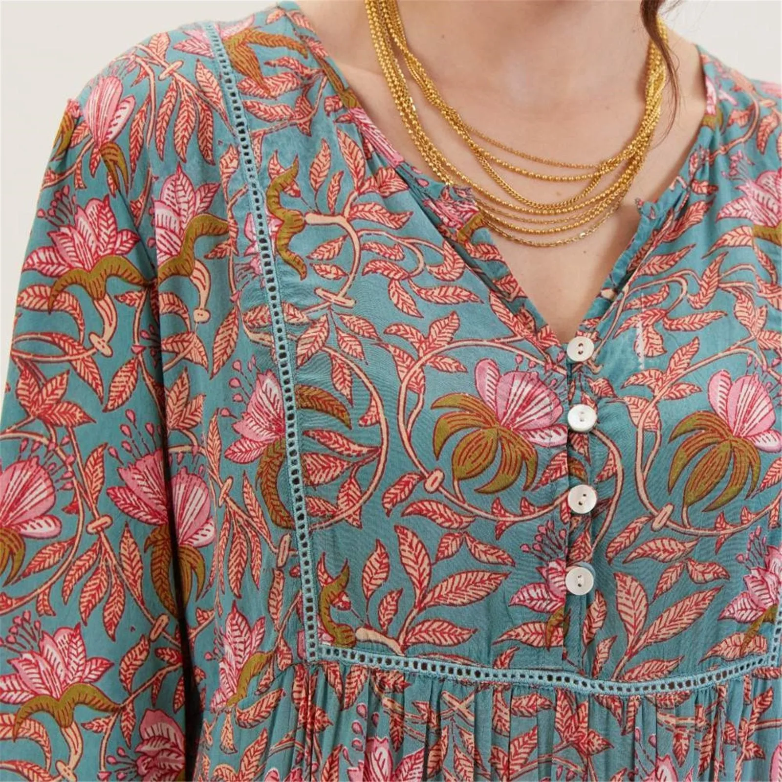 Aqua Pink Bohemian Floral Tunic sold by rockflowerpaper product image thumbnail 4