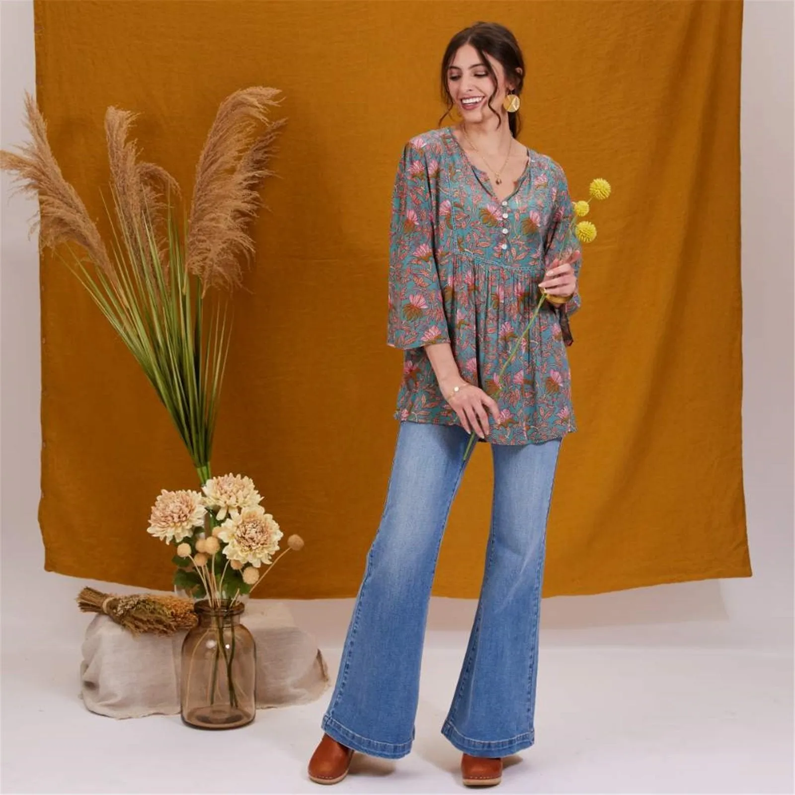 Aqua Pink Bohemian Floral Tunic sold by rockflowerpaper product image thumbnail 5