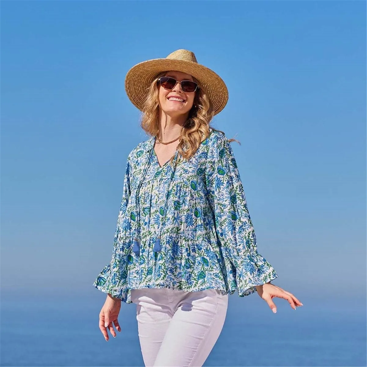 Gabrielle Blue Green Cotton Blouse sold by rockflowerpaper product image thumbnail 2