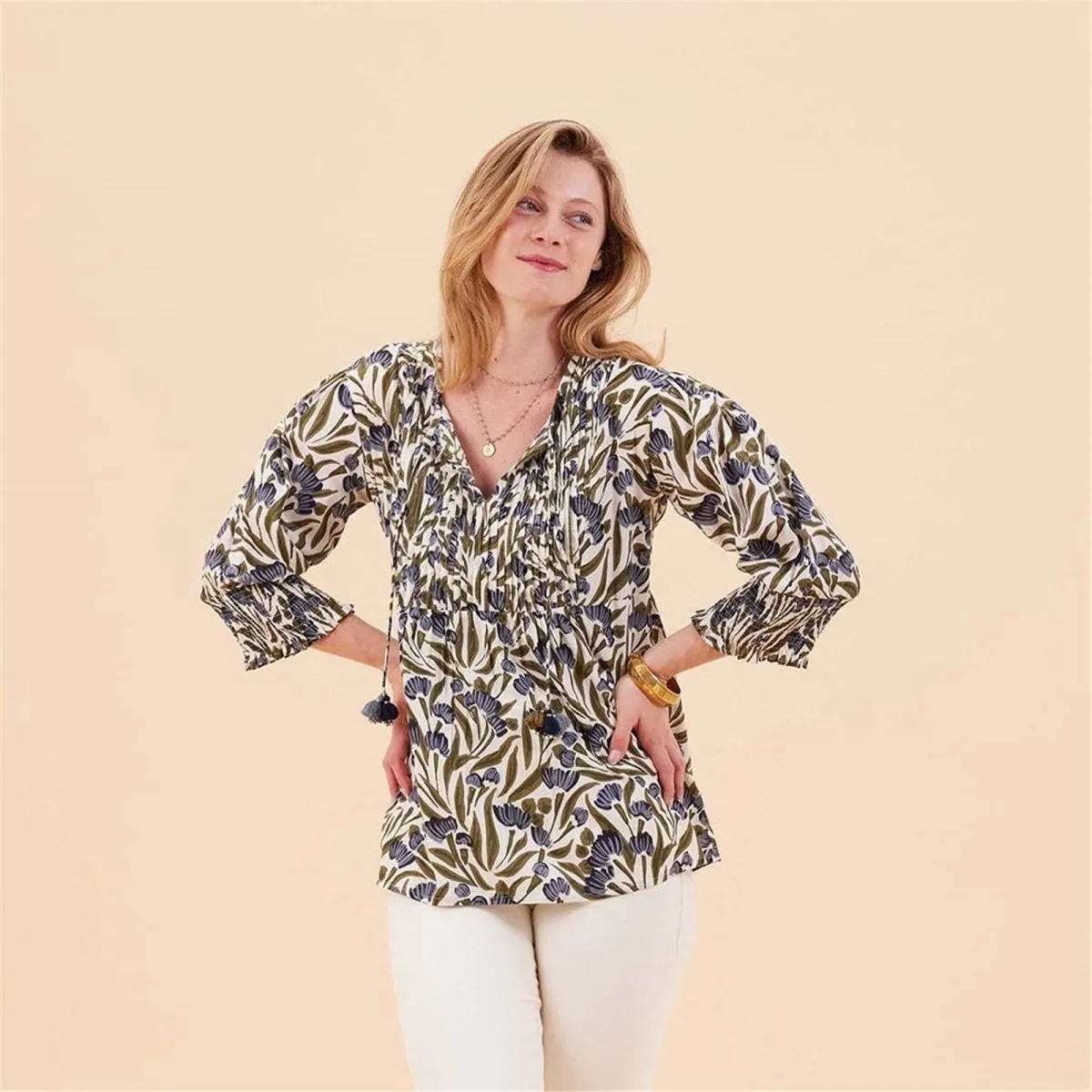 Eloise Sage Cotton Pintuck Top sold by rockflowerpaper