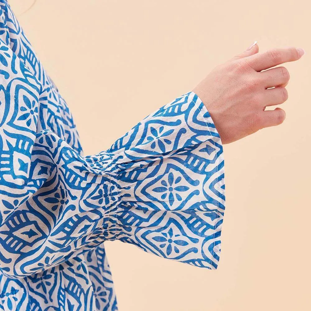 Adde Blue Cotton Blouse with Ruffle Sleeves sold by rockflowerpaper product image thumbnail 5