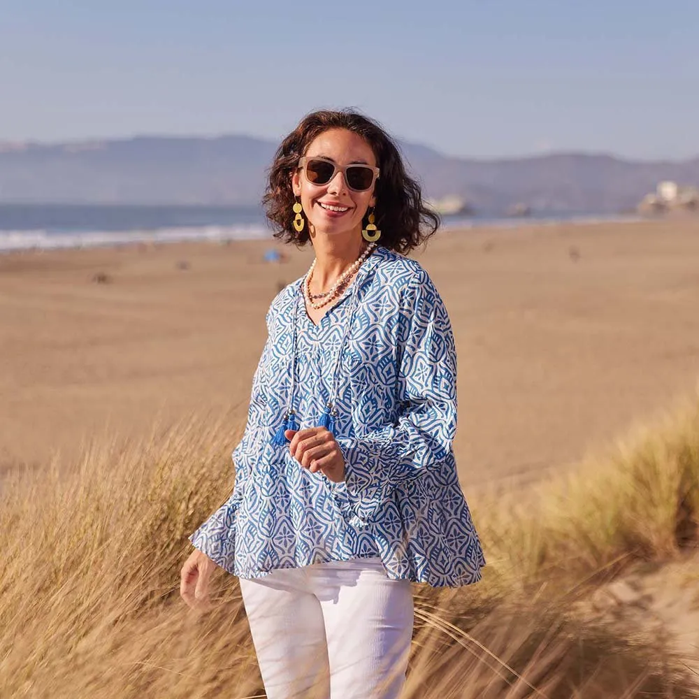 Adde Blue Cotton Blouse with Ruffle Sleeves sold by rockflowerpaper product image thumbnail 2