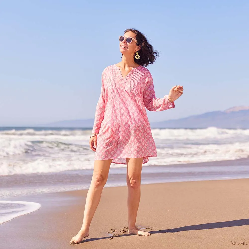 Fifer Pink Cotton Pintuck Beach Cover Up sold by rockflowerpaper product image thumbnail 2