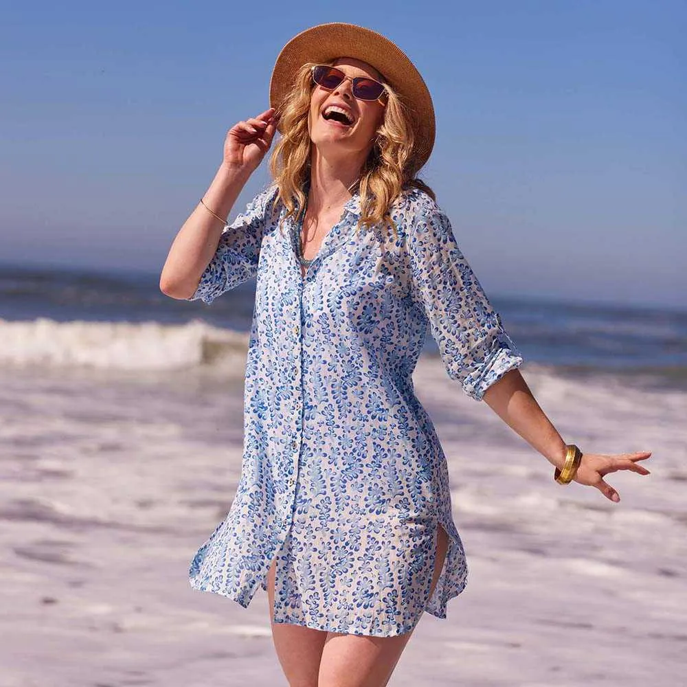 Floral Kelp Ocean Cotton Button Down Beach Tunic sold by rockflowerpaper