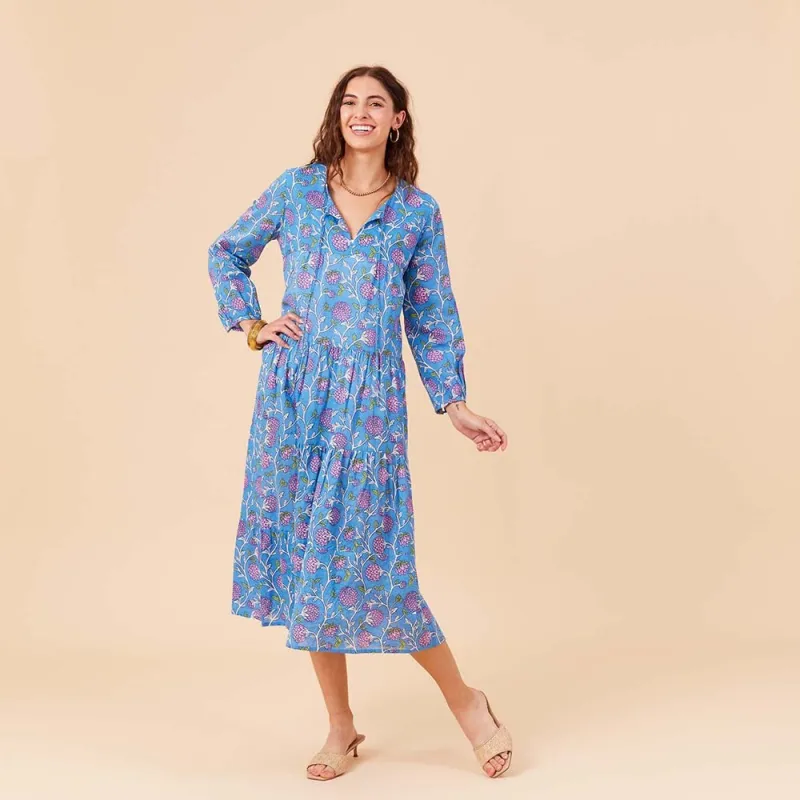 Ainsley Blue Long Tiered Cotton Dress sold by rockflowerpaper