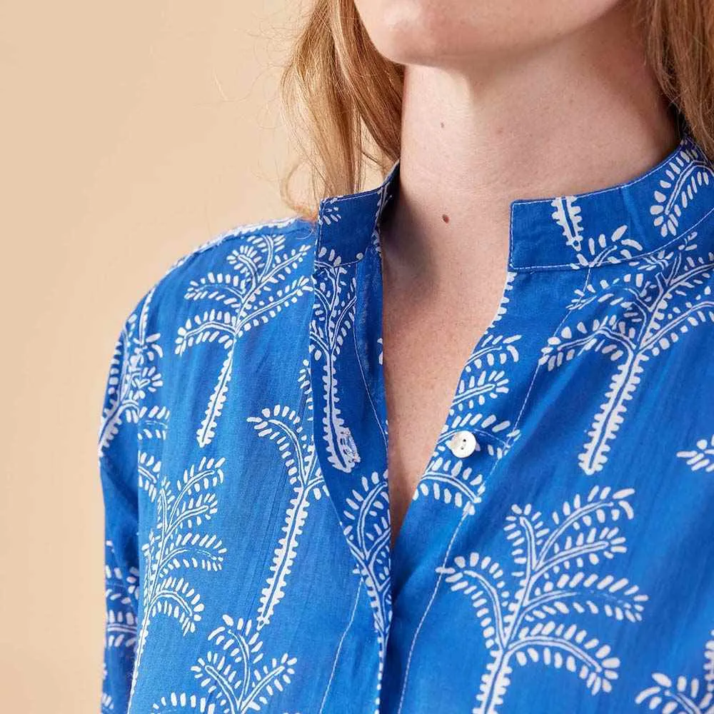 Palms Blue Cotton Long Shirt Dress sold by rockflowerpaper product image thumbnail 4