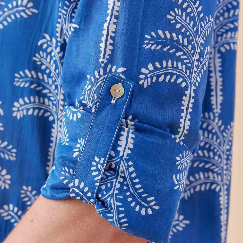 Palms Blue Cotton Long Shirt Dress sold by rockflowerpaper product image thumbnail 5