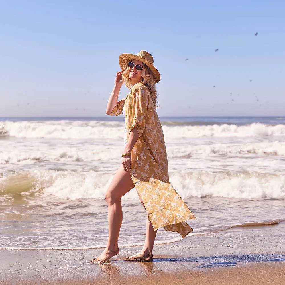 Giraffe Tan Cotton Long Shirt Dress sold by rockflowerpaper product image thumbnail 3