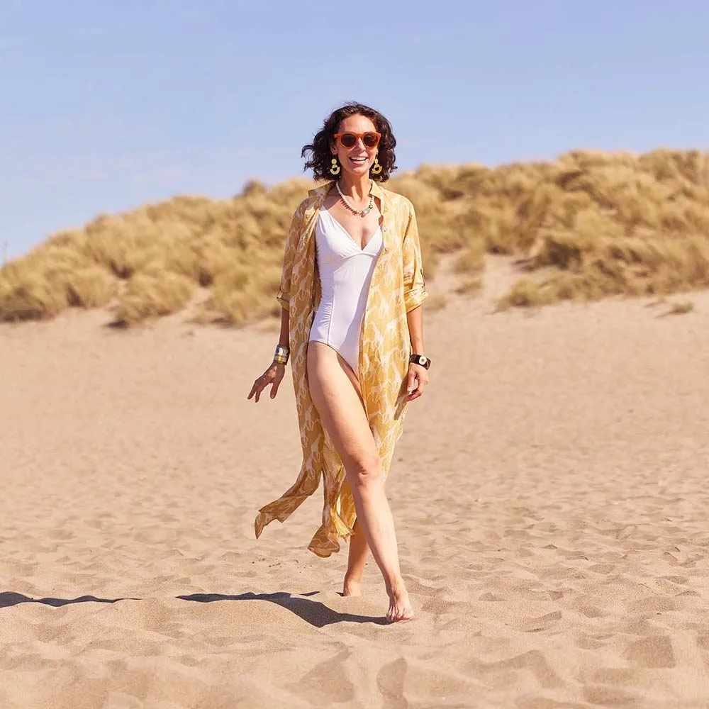 Giraffe Tan Cotton Long Shirt Dress sold by rockflowerpaper product image thumbnail 5