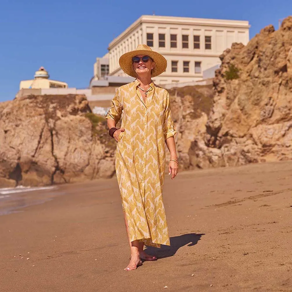 Giraffe Tan Cotton Long Shirt Dress sold by rockflowerpaper product image thumbnail 4