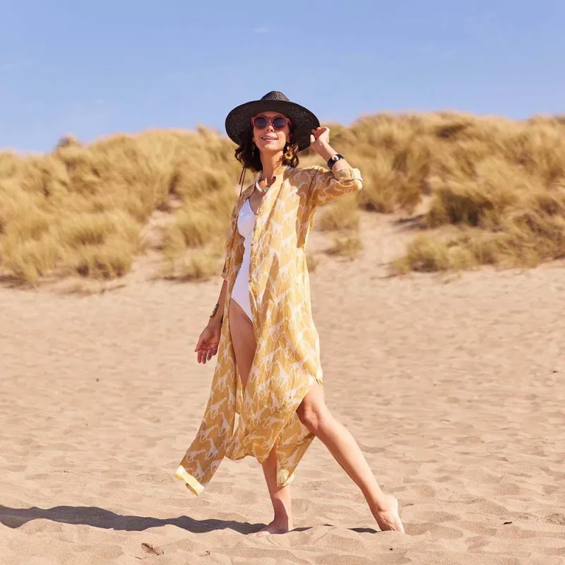 Giraffe Tan Cotton Long Shirt Dress sold by rockflowerpaper