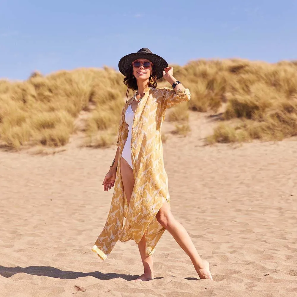 Giraffe Tan Cotton Long Shirt Dress sold by rockflowerpaper