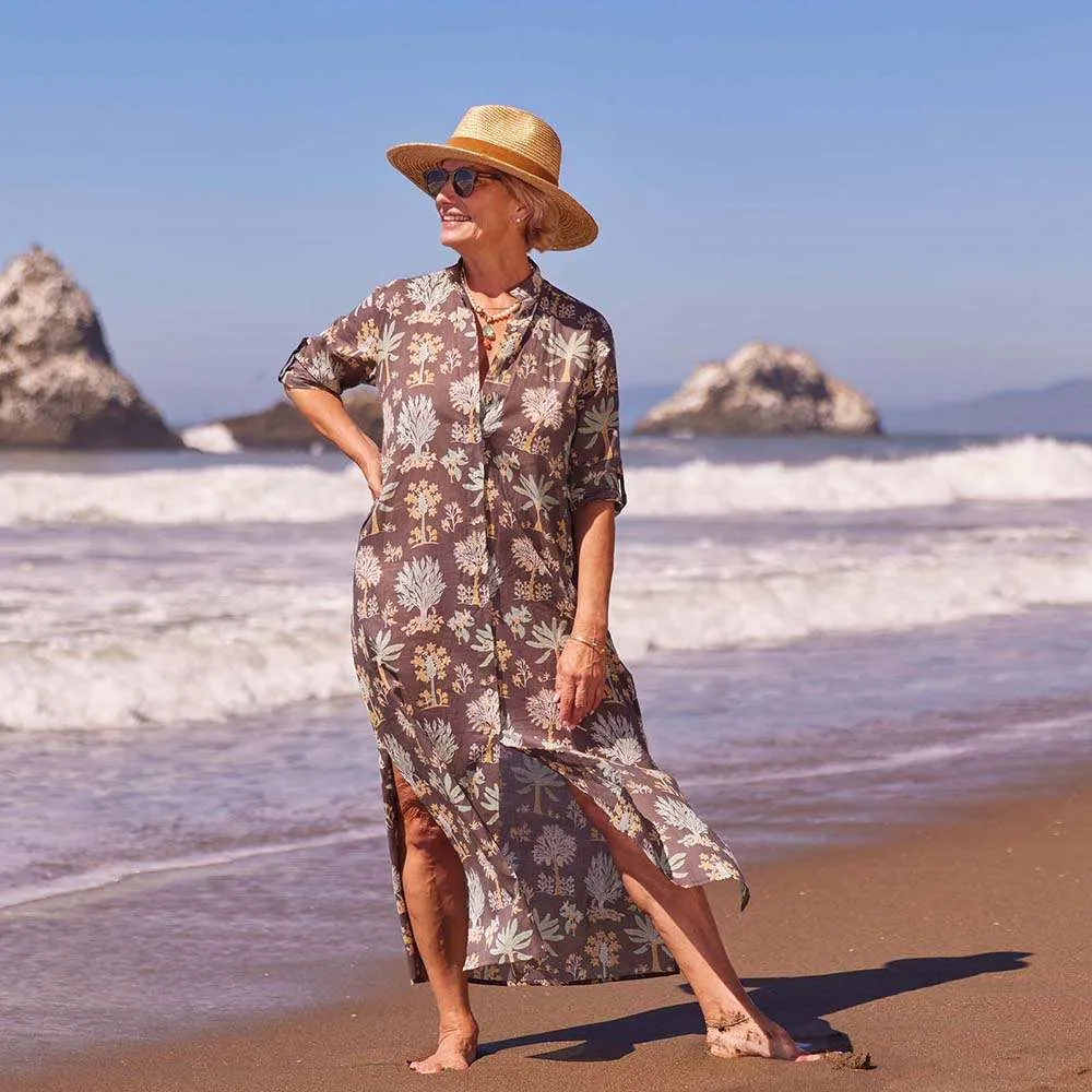Island Grey Palm Cotton Long Shirt Dress sold by rockflowerpaper product image thumbnail 4