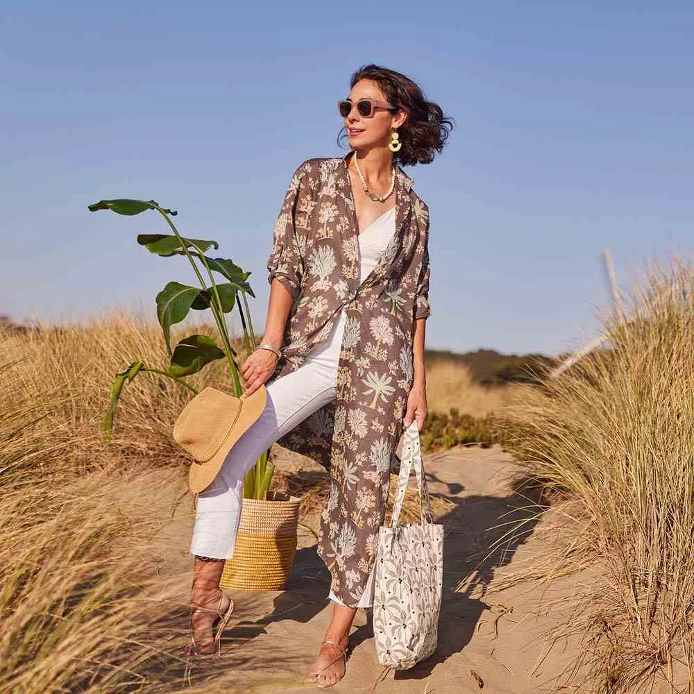 Island Grey Palm Cotton Long Shirt Dress sold by rockflowerpaper product image thumbnail 3