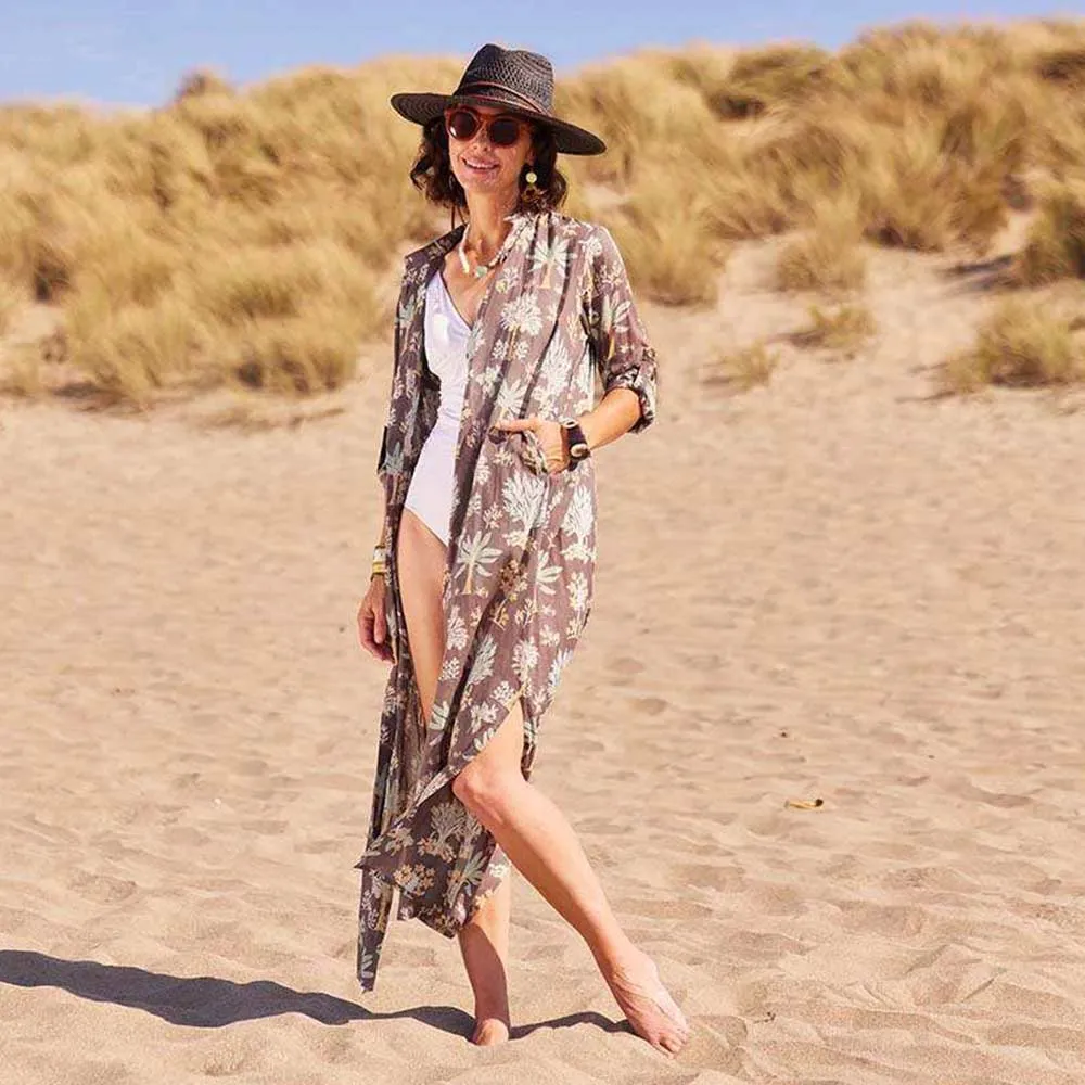 Island Grey Palm Cotton Long Shirt Dress sold by rockflowerpaper