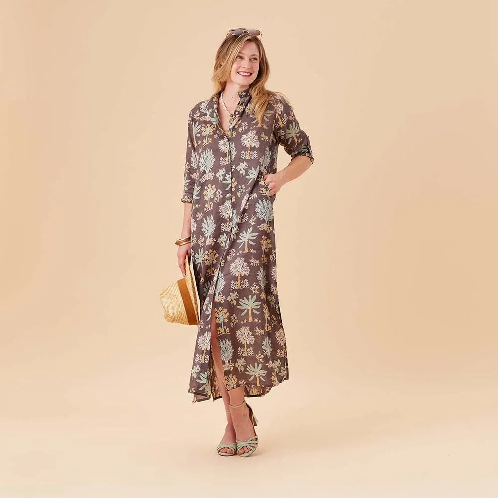 Island Grey Palm Cotton Long Shirt Dress sold by rockflowerpaper product image thumbnail 2