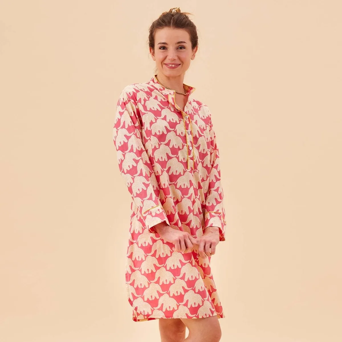 Elephants Pink Cotton Night Shirt sold by rockflowerpaper product image thumbnail 2