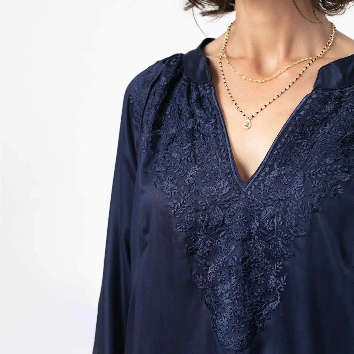 Navy Embroidered Satin Tunic sold by rockflowerpaper product image thumbnail 5