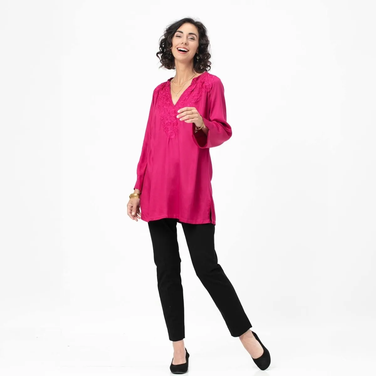Magenta Embroidered Satin Tunic sold by rockflowerpaper product image thumbnail 5