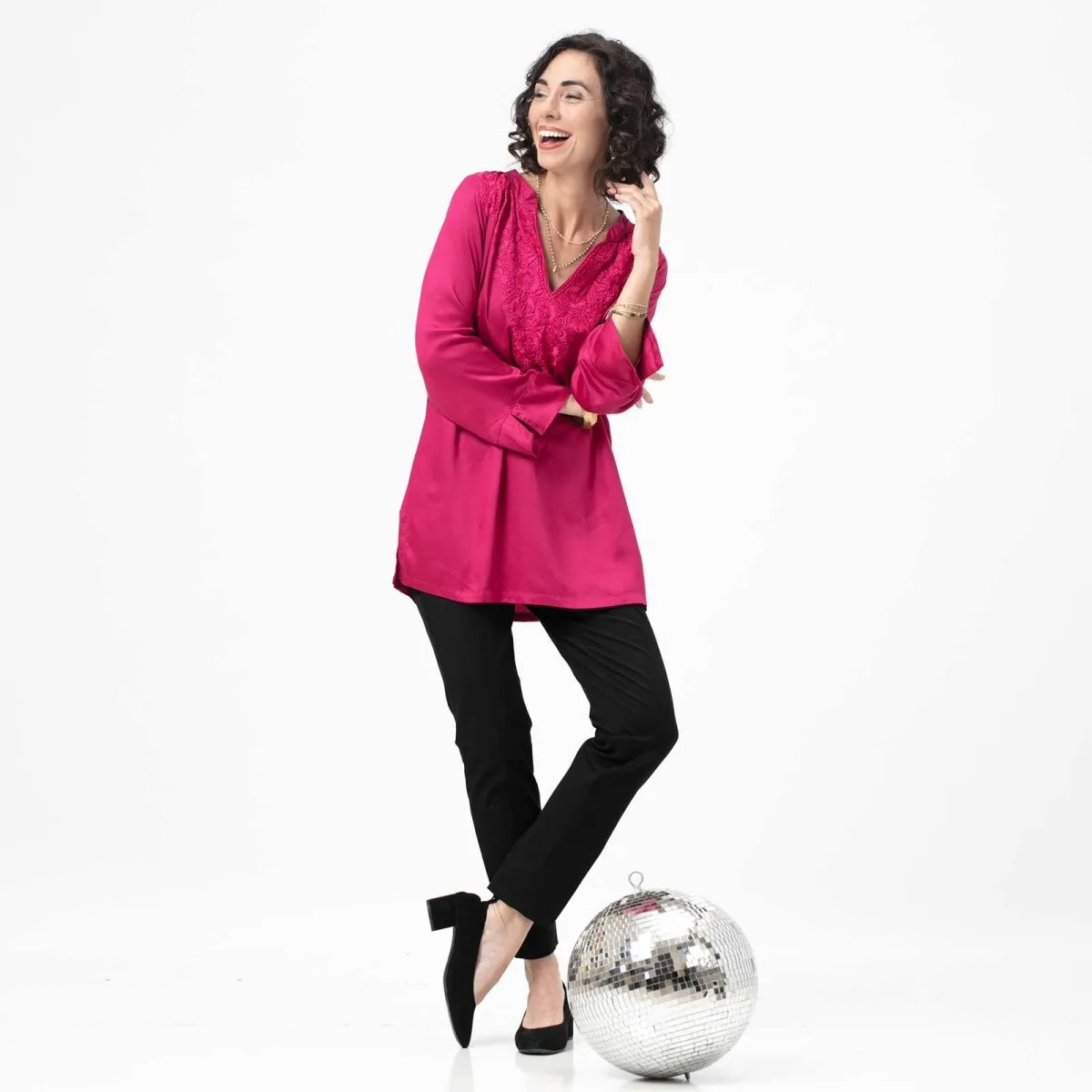 Magenta Embroidered Satin Tunic sold by rockflowerpaper product image thumbnail 3