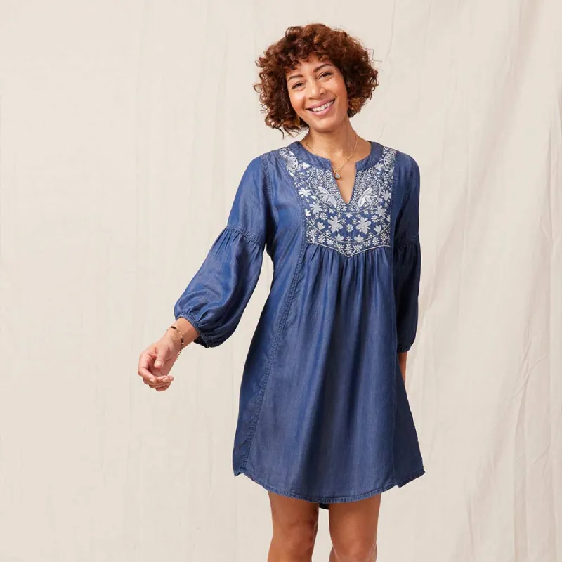 Chambray Dress With Light Blue Embroidery sold by rockflowerpaper