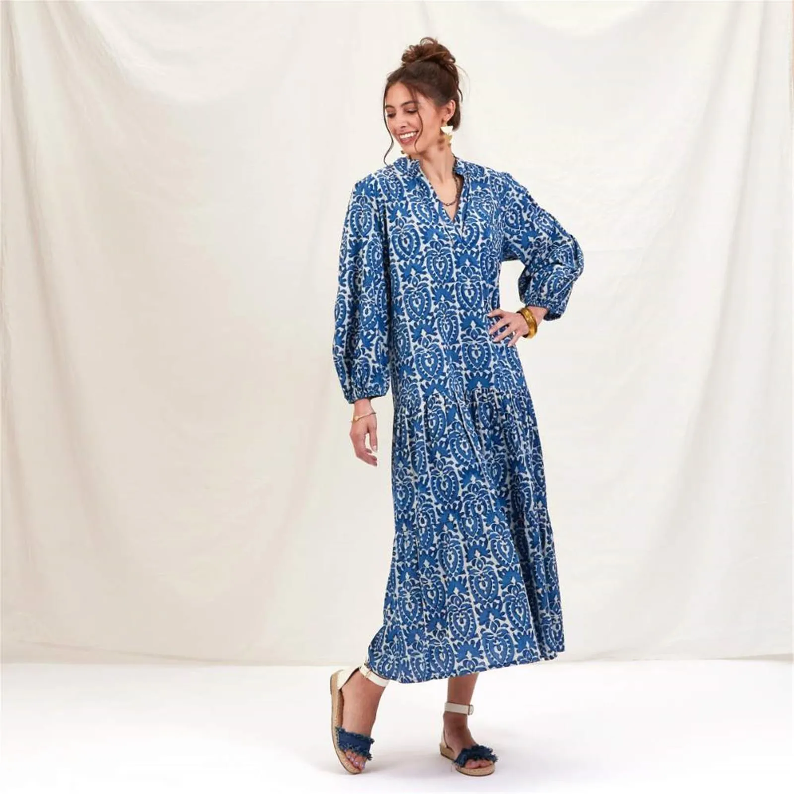 Sara Indigo Drop Waist Maxi Dress sold by rockflowerpaper