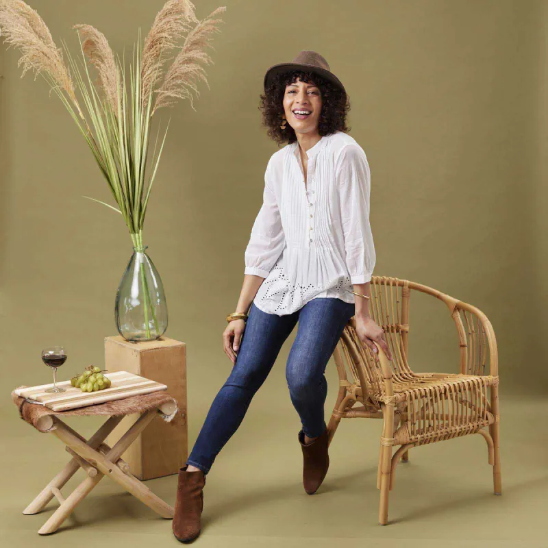 White Pintuck Tunic with Eyelet Hem sold by rockflowerpaper