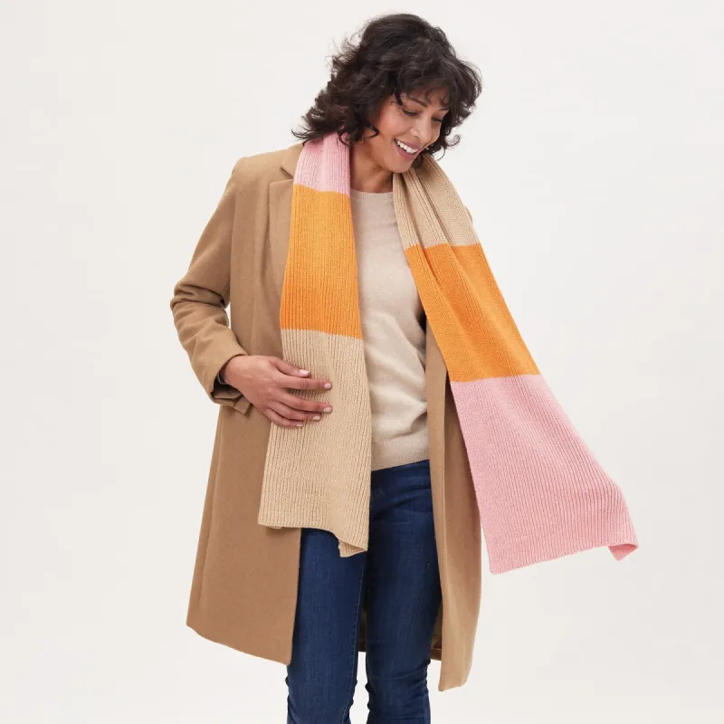 Vibrant Orange Color Block Knit Scarf sold by rockflowerpaper