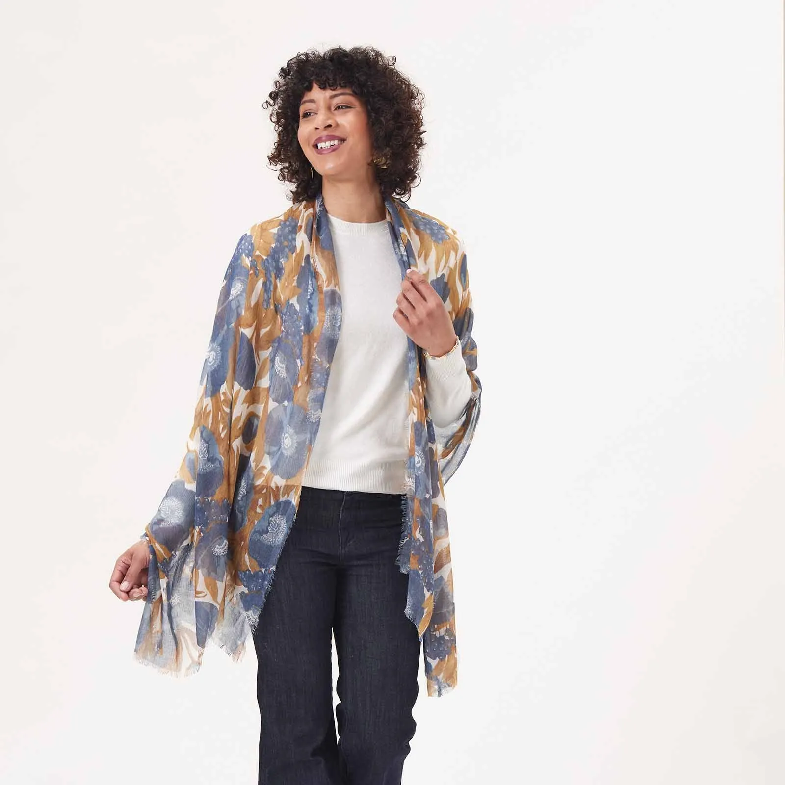 Icelandic Poppies Blue Featherweight Scarf sold by rockflowerpaper product image thumbnail 3