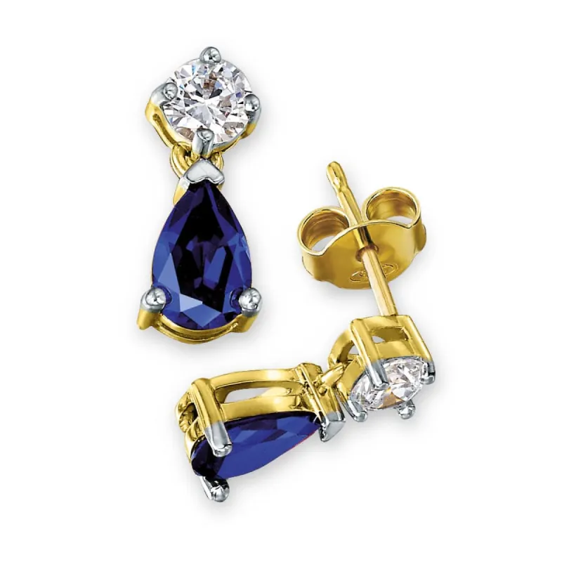 Tru Sapphire & Tru-Diamonds™ Synthetic Lab Grown Diamond Teardrop Earrings sold by Tru Diamonds