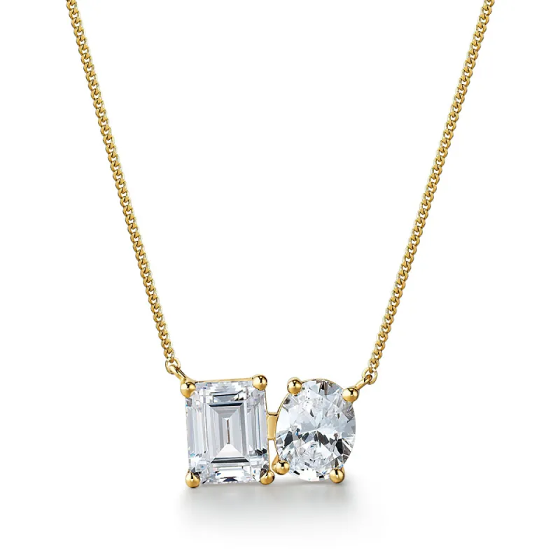 Toi et Moi Oval and Emerald Cut Necklace sold by Tru Diamonds