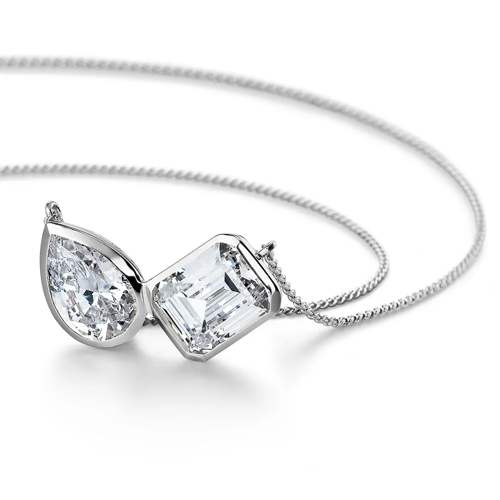 Toi et Moi Bezel Pear and Emerald Cut Necklace sold by Tru Diamonds product image thumbnail 4