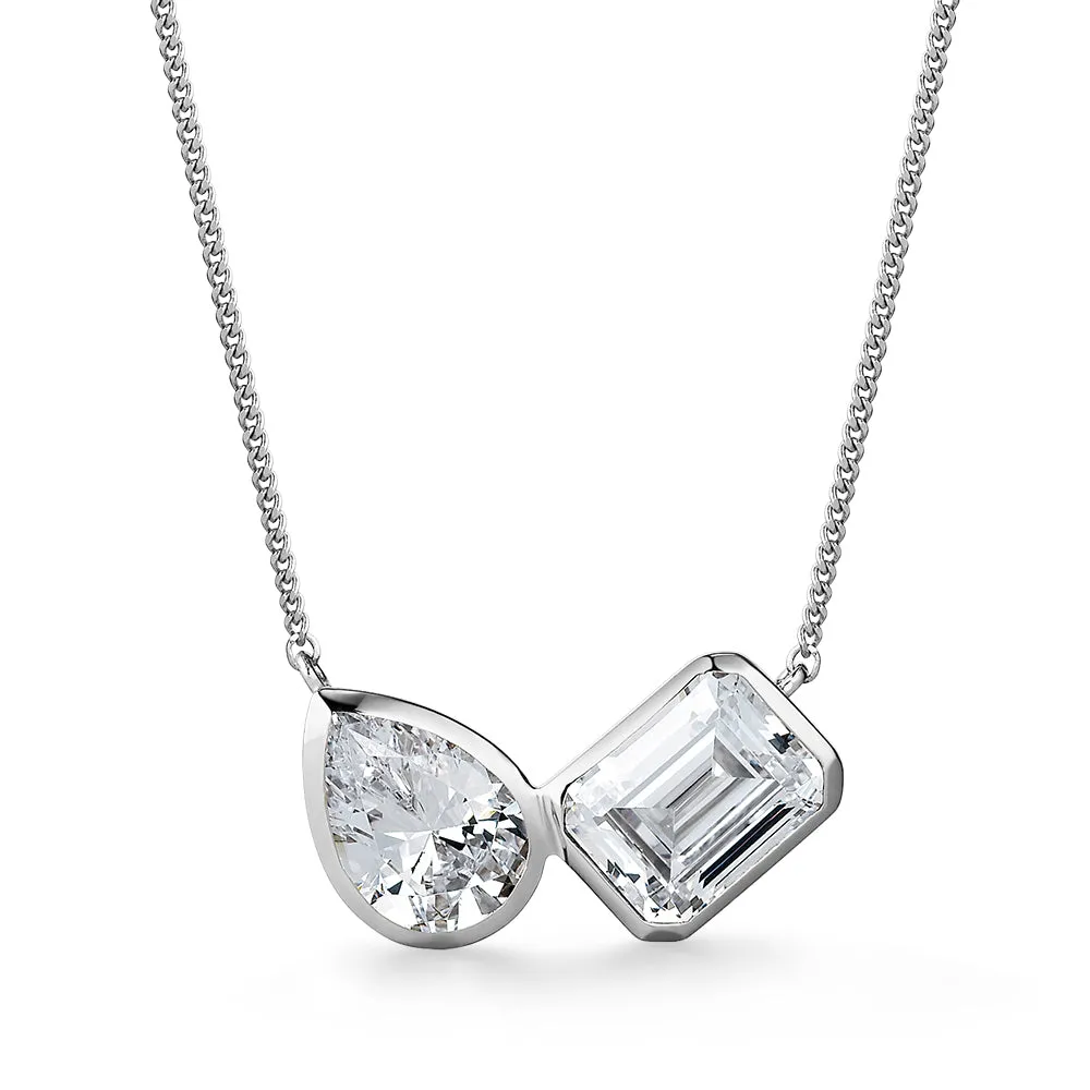 Toi et Moi Bezel Pear and Emerald Cut Necklace sold by Tru Diamonds product image thumbnail 2