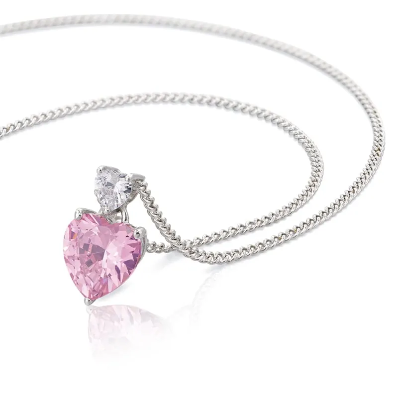 Pink Double Heart  Pendant with Chain sold by Tru Diamonds