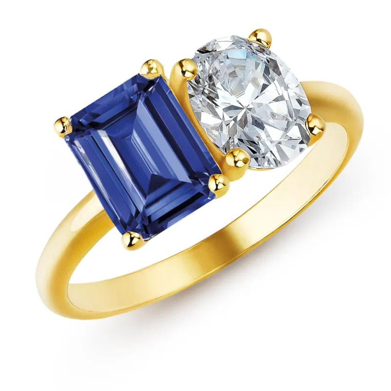 Toi et Moi Tru Sapphire and Oval Cut Ring made by Tru Diamonds