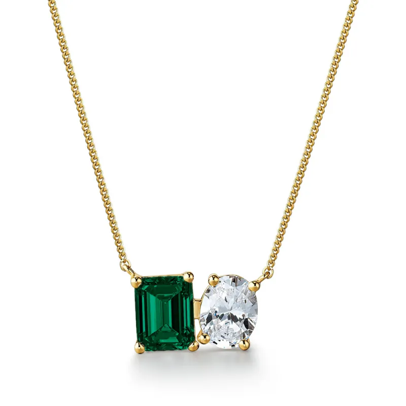 Toi et Moi Tru Emerald and Oval Necklace sold by Tru Diamonds