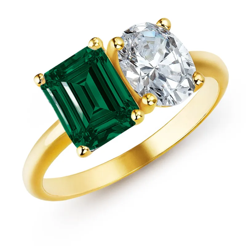 Toi et Moi Tru Emerald and Oval Cut Ring made by Tru Diamonds