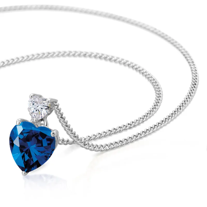 Blue Double Heart Pendant with Chain sold by Tru Diamonds