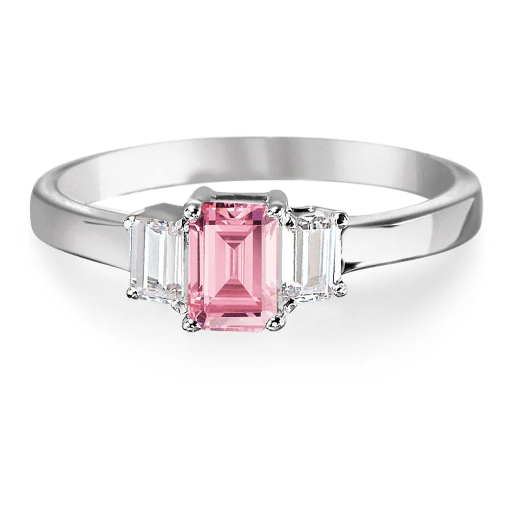 Pink Emerald Cut Trilogy Ring sold by Tru Diamonds product image thumbnail 4