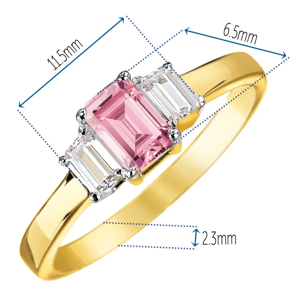 Pink Emerald Cut Trilogy Ring sold by Tru Diamonds product image thumbnail 5