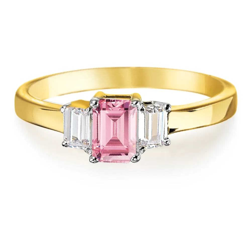 Pink Emerald Cut Trilogy Ring sold by Tru Diamonds product image thumbnail 3